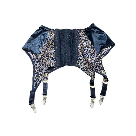 Vintage Natori Women’s Garter Belt Navy Blue Floral Large - Picture 1 of 8